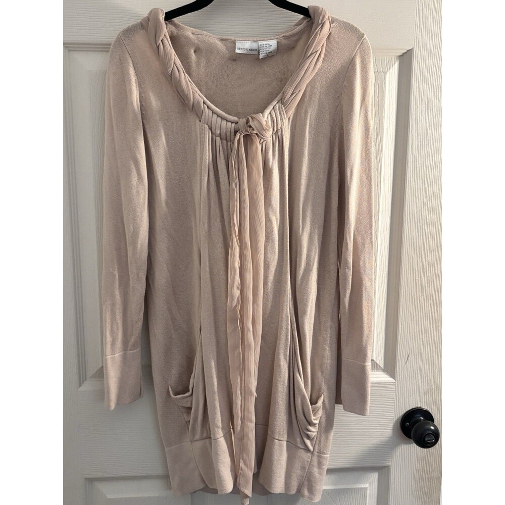 Newport News Tie Front Knit Cardigan L Blush Pink